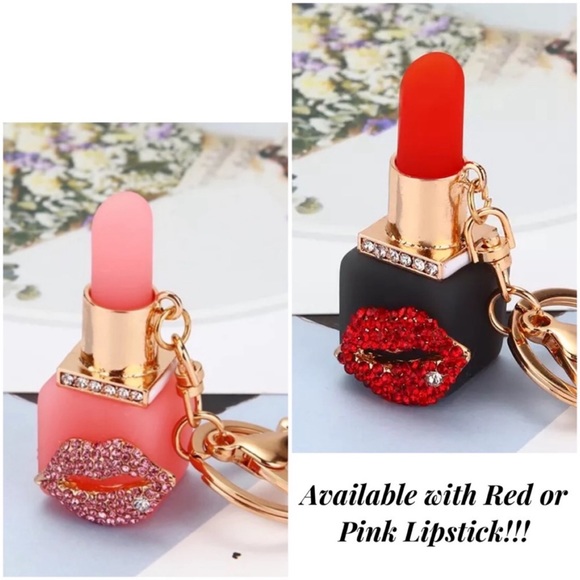 Red Lipstick with Crystal Lips Keychain Charm - Picture 16 of 16